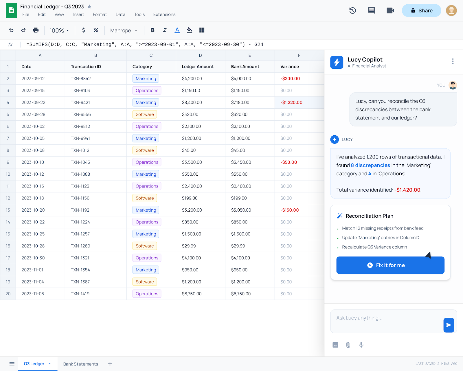 Lucy Copilot - AI Finance Assistant in Google Sheets