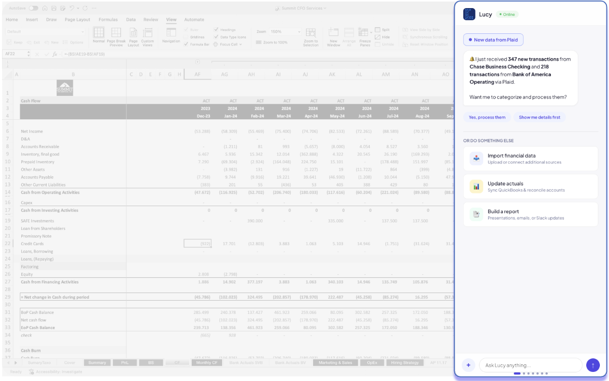 Lucy side panel in Excel